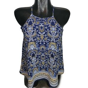 Active USA Blue Paisley Halter Tank Top Size S